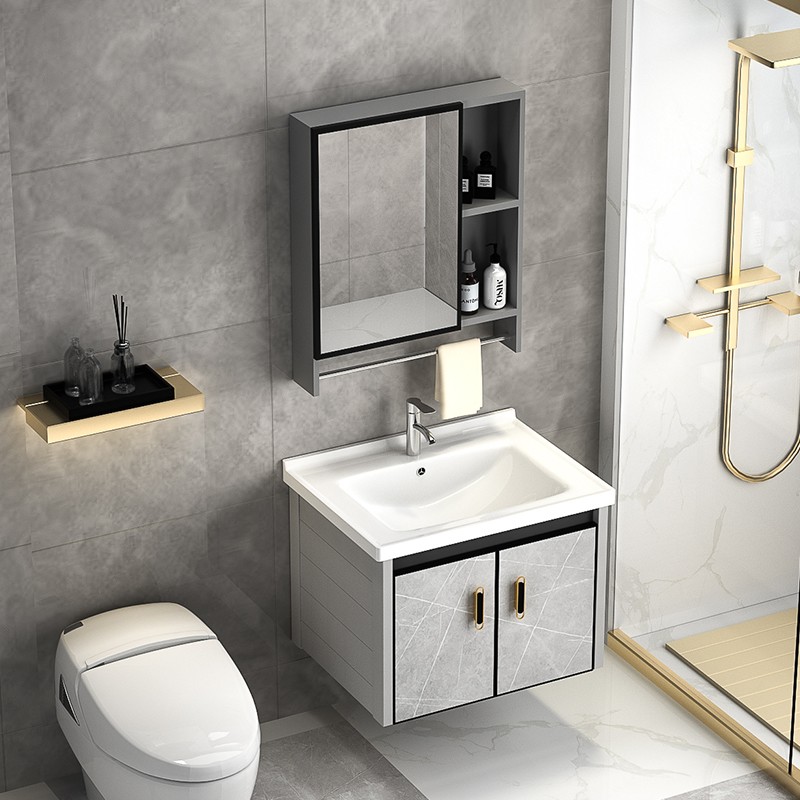 Contemporary Stone-Patterned Bathroom Vanity With Ceramic Basin