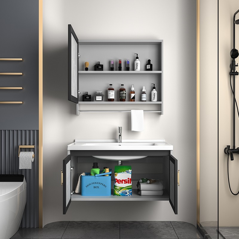 Contemporary Stone-Patterned Bathroom Vanity With Sintered Stone Basin