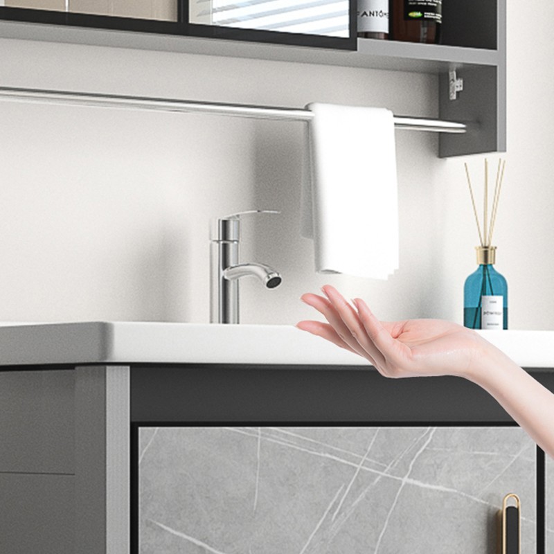 Contemporary Stone-Patterned Bathroom Vanity With Drawer and Sintered Stone Basin