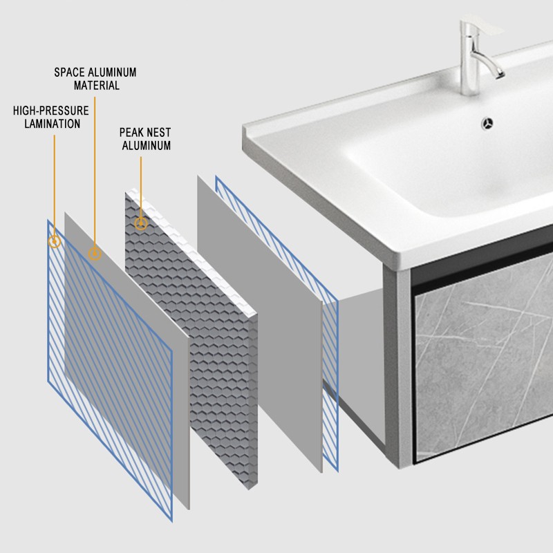 Contemporary Stone-Patterned Bathroom Vanity With Sintered Stone Basin