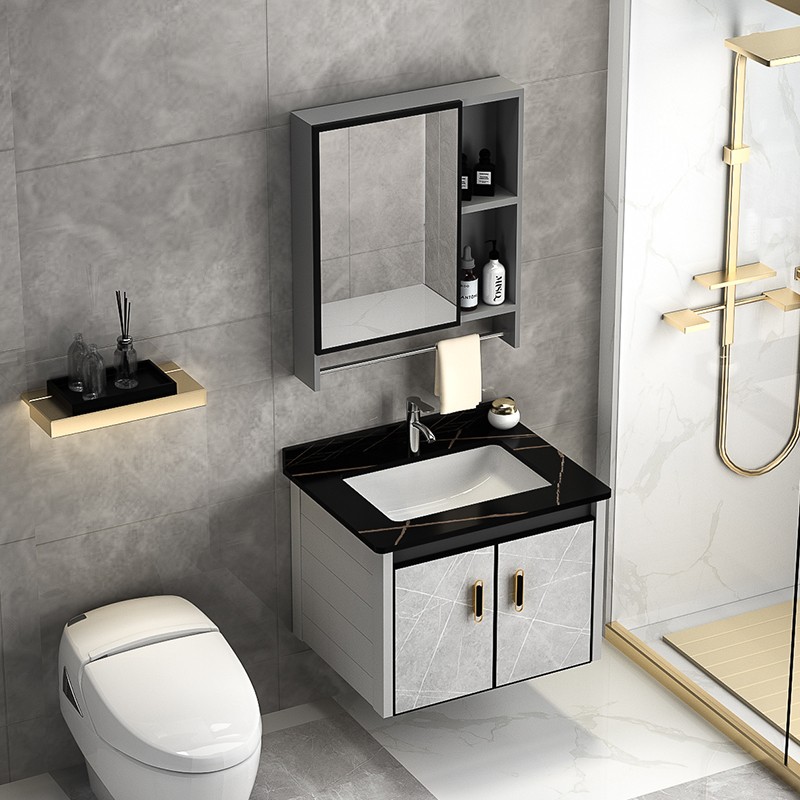 Contemporary Stone-Patterned Bathroom Vanity With Sintered Stone Basin