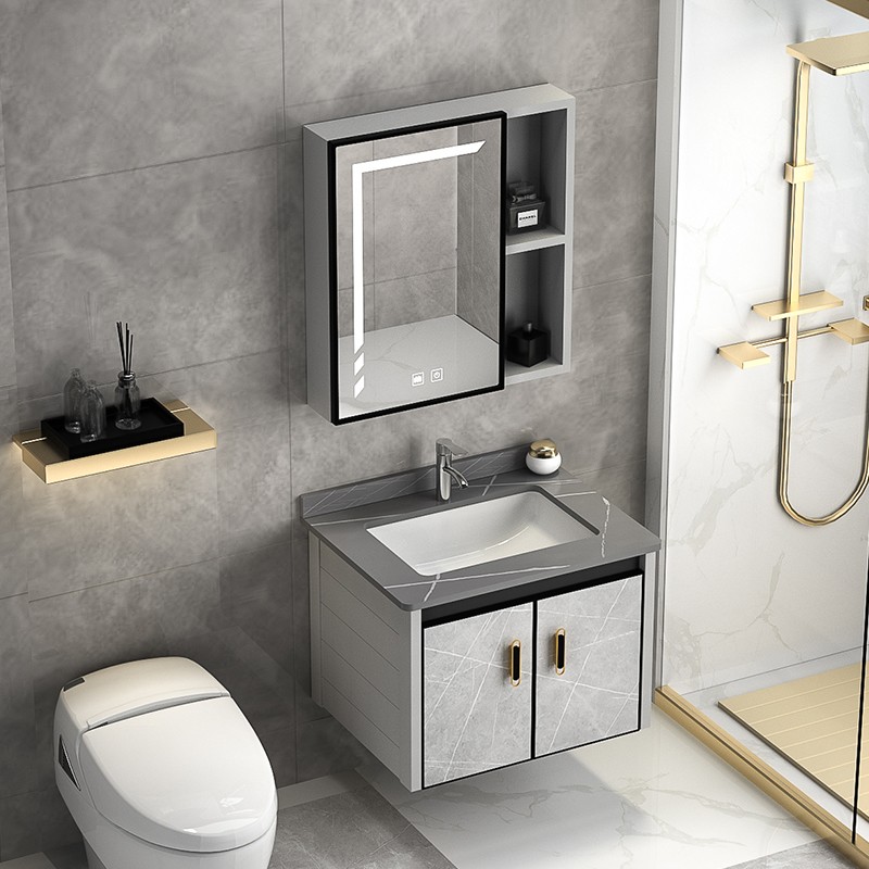 Contemporary Stone-Patterned Bathroom Vanity With Sintered Stone Basin