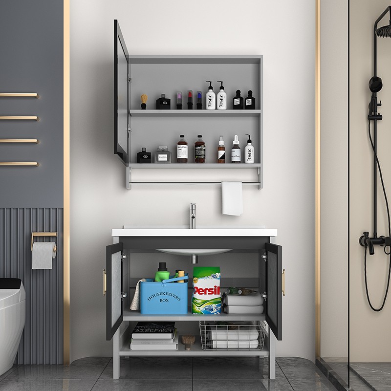 Freestanding Bathroom Cabinet with Open Shelf Rack