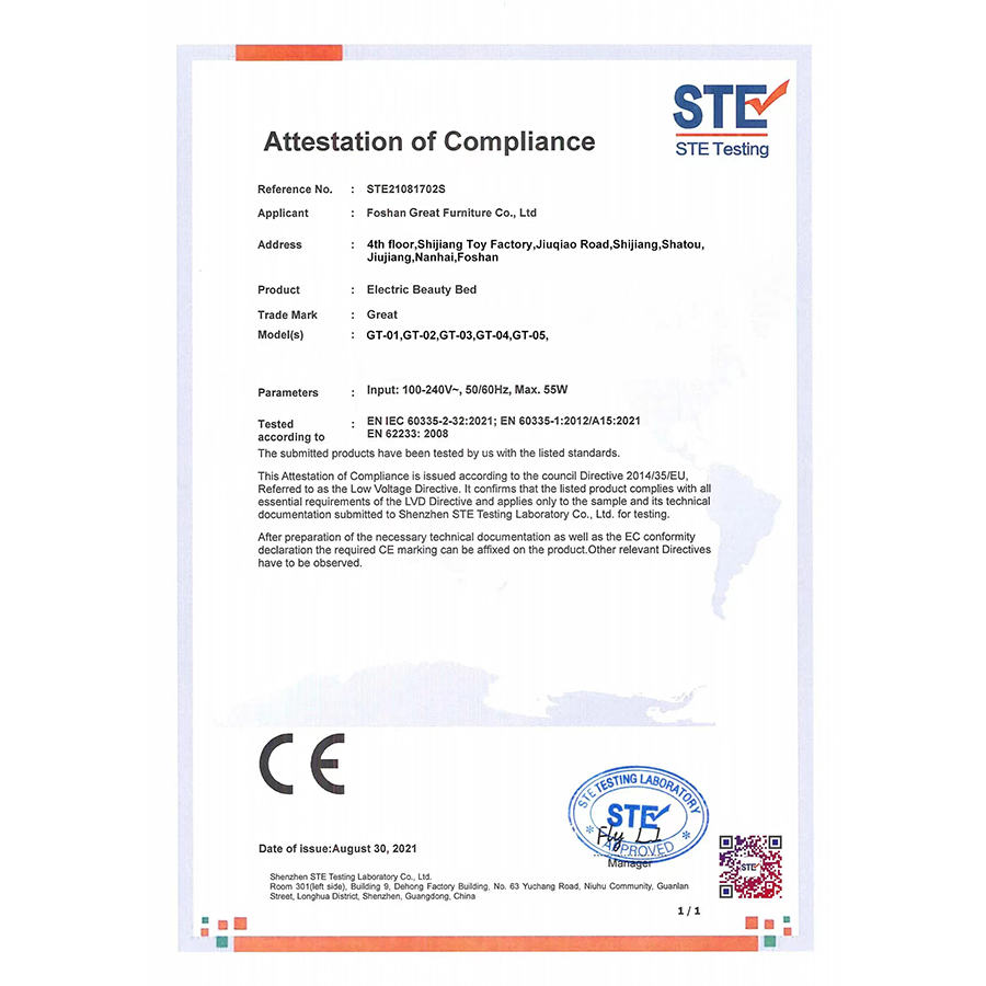 Electric Beauty Bed CE certificate