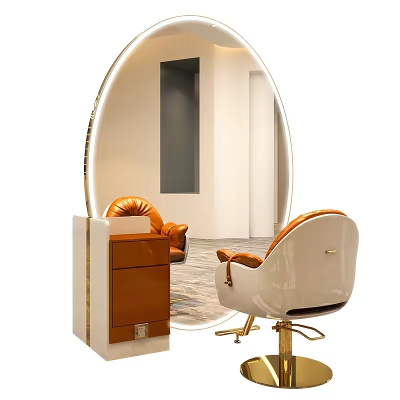 Beauty Hair Salon Mirror Station With Led Lights