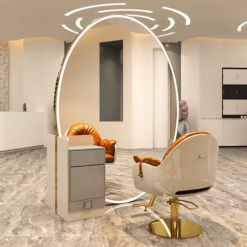 Beauty Hair Salon Mirror Station With Led Lights