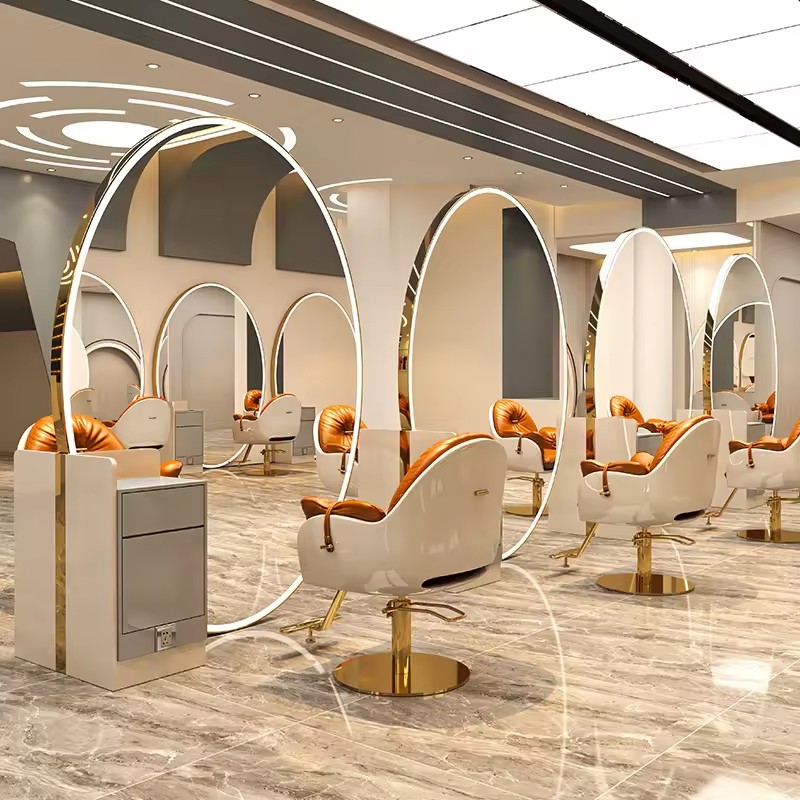 Beauty Hair Salon Mirror Station With Led Lights