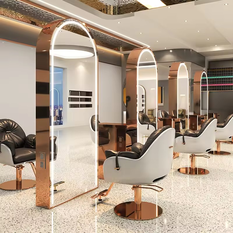 Gold Barber Station Mirror For Beauty Salon