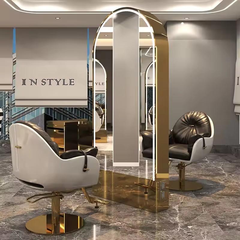 Gold Barber Station Mirror For Beauty Salon