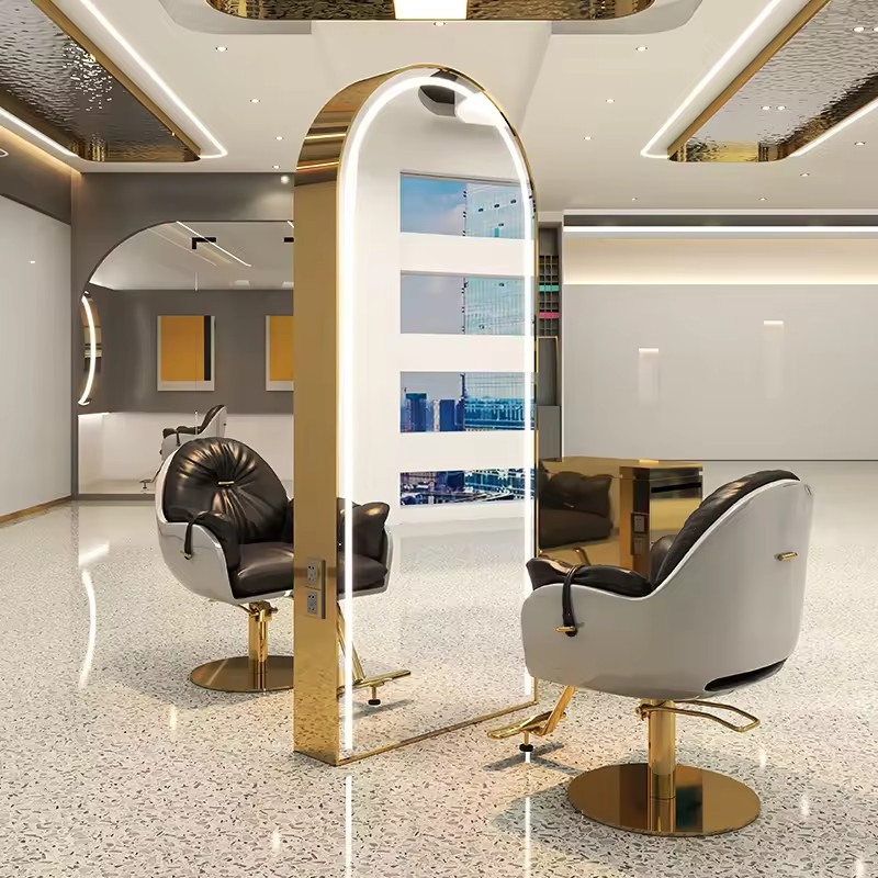 Gold Barber Station Mirror For Beauty Salon