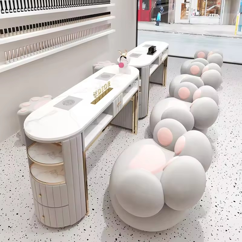 Beauty Salon Double Nail Manicure Table And Chair