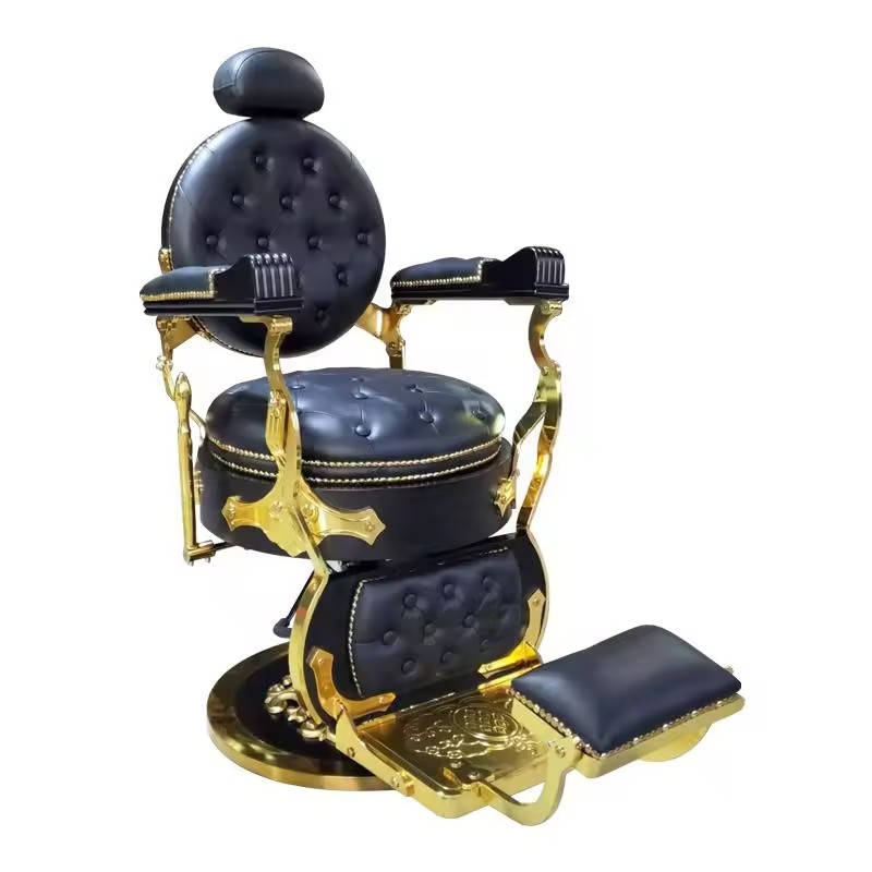 Black Beauty Luxury Barber Chair With Gold Base