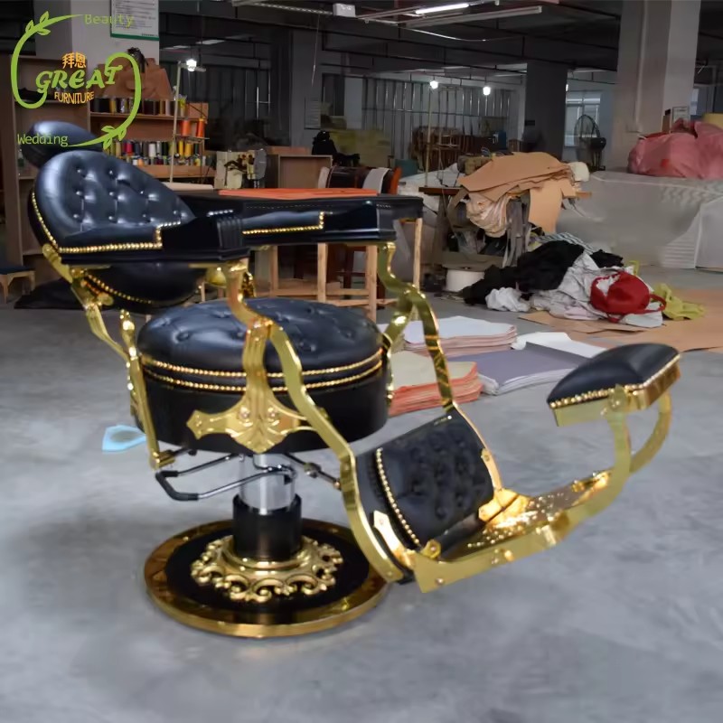 Black Beauty Luxury Barber Chair With Gold Base