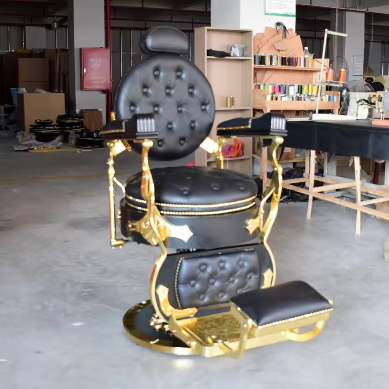 Black Beauty Luxury Barber Chair With Gold Base