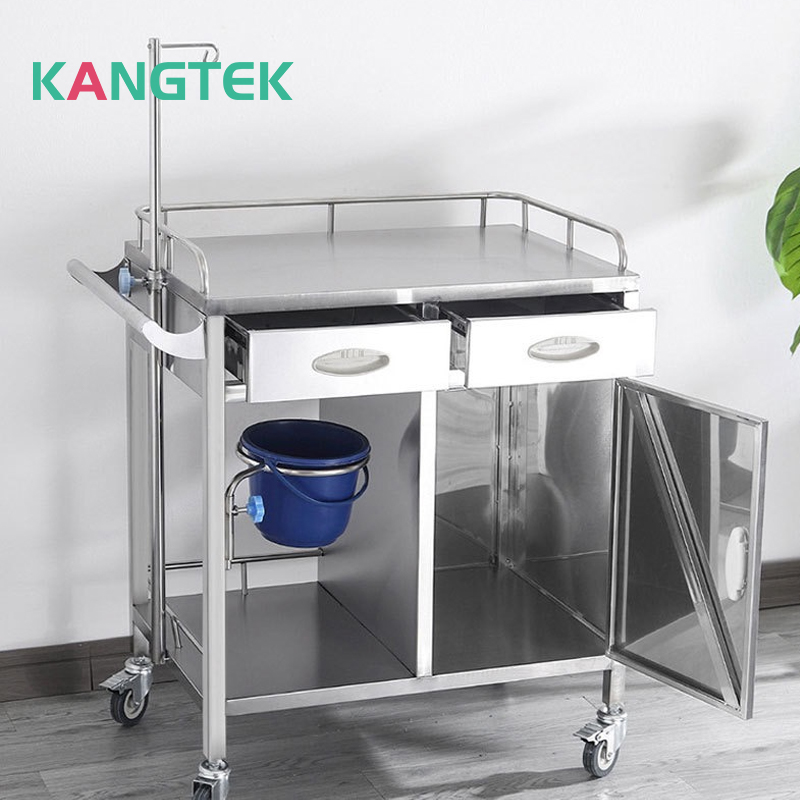 4-wheeled stainless steel medical instrument hospital care trolley