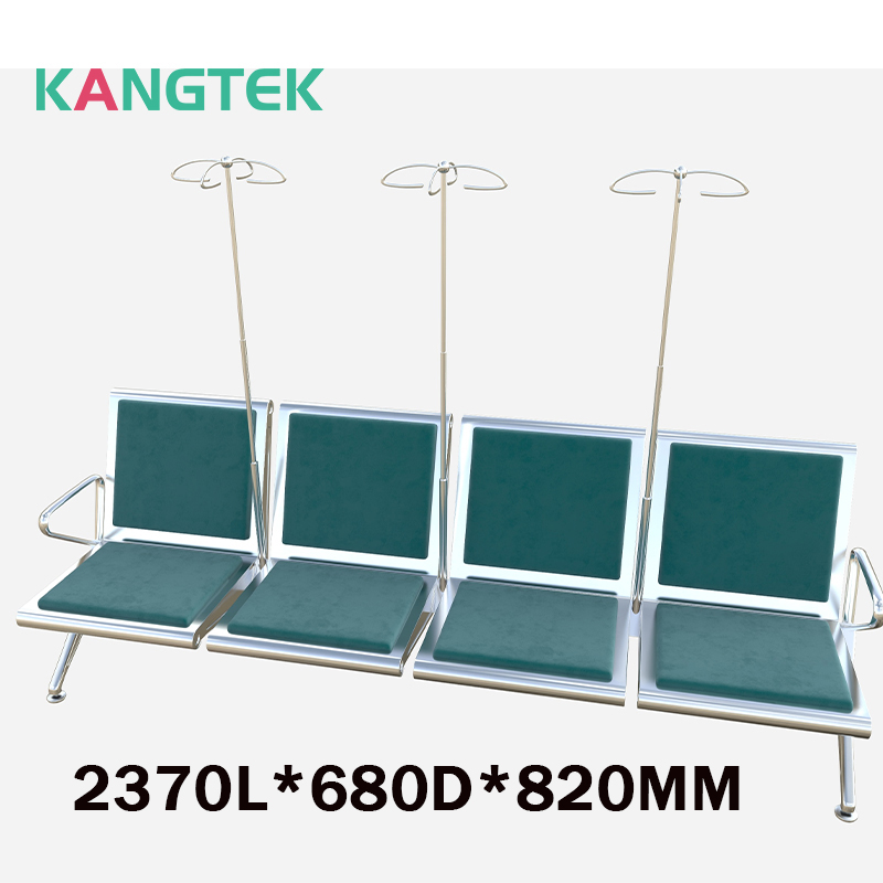 Hospital ward infusion area bench with iv pole stand pole row for 4 people