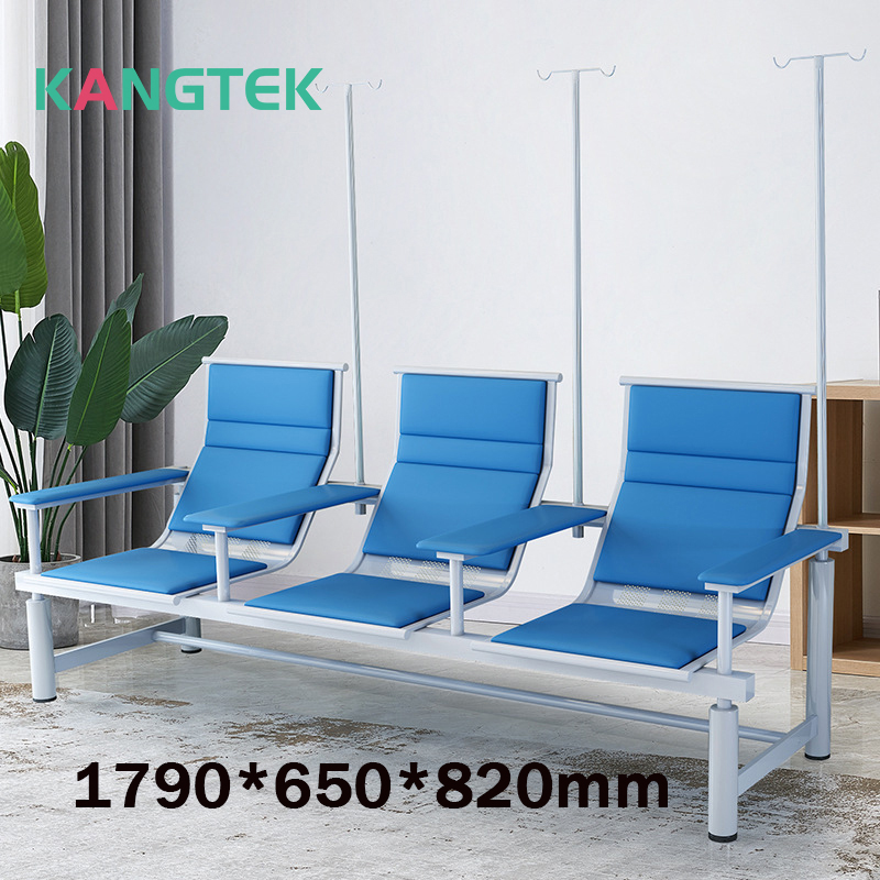 Chaises de bride de support d'hôpital iv, en stock, chaise d'attente pour perfusion de patients hospitalisés avec 3 sièges