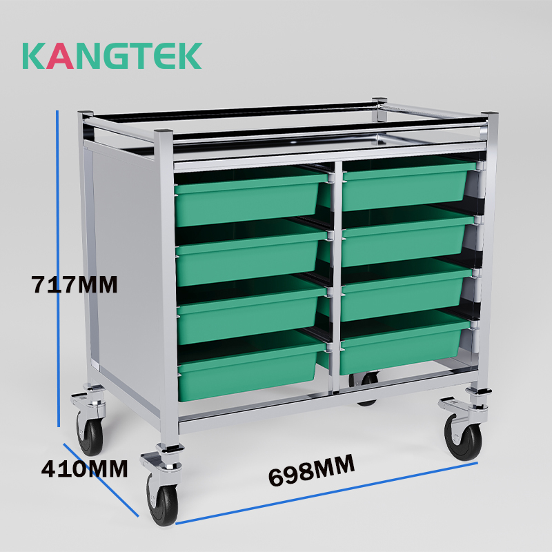 Chariot médical en acier inoxydable Kangtek avec boîte en plastique