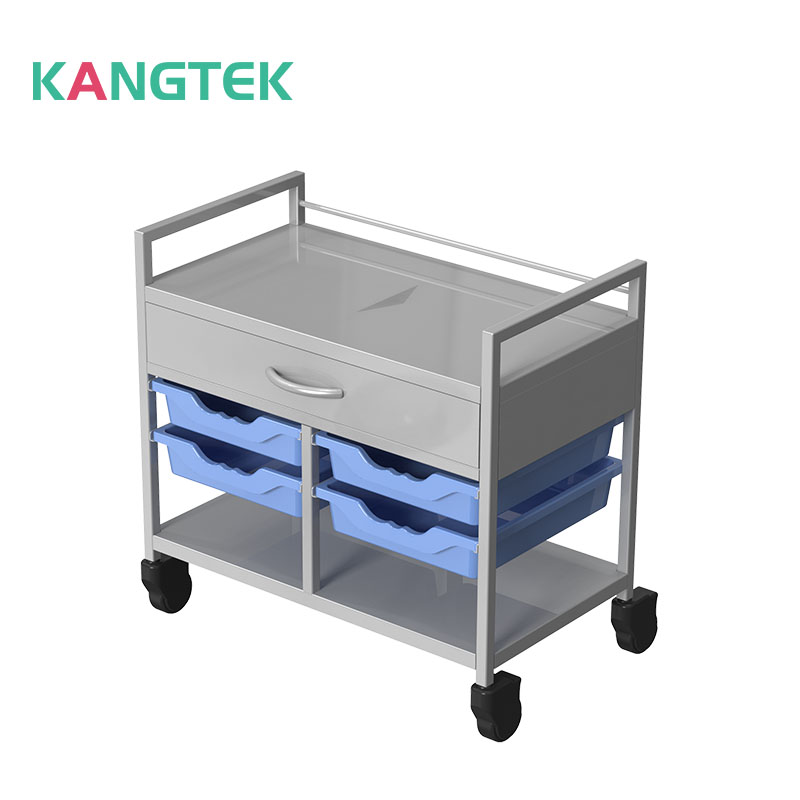 KANGTEK stainless steel utility mobile dressing cart trolley na may plastic box