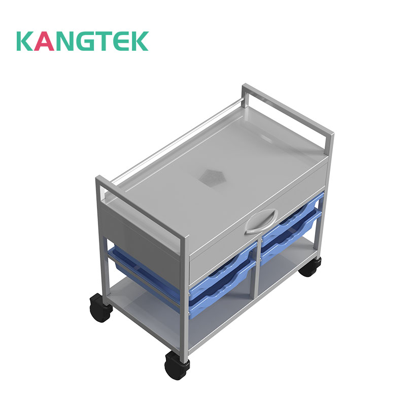 KANGTEK stainless steel utility mobile dressing cart trolley na may plastic box