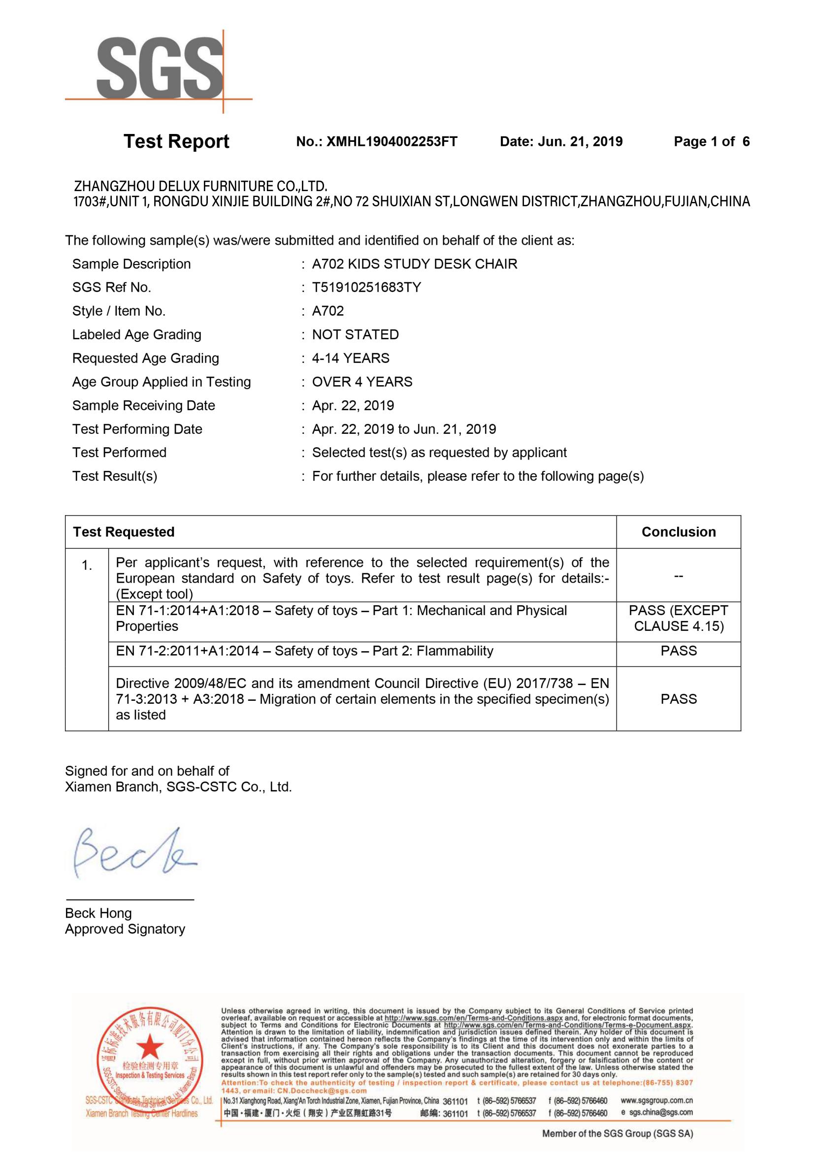 Giấy chứng nhận của SGS