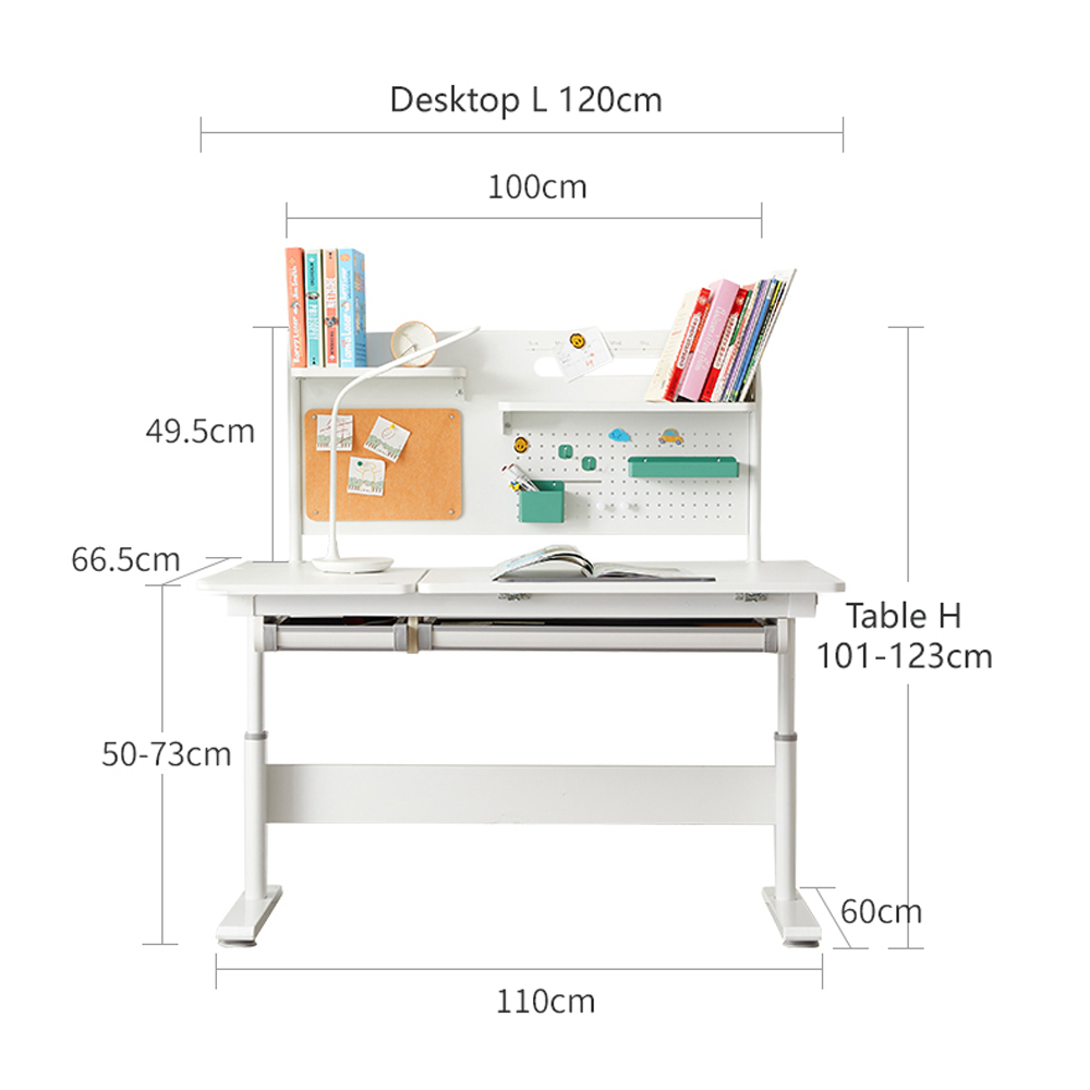 Mesa de leitura inteligente ajustável com estante para estudo infantil em casa