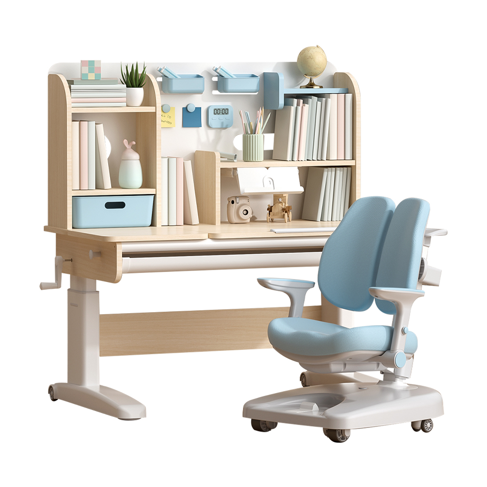 Ergonomic Height Adjustable Children Study Table And Bookshelf