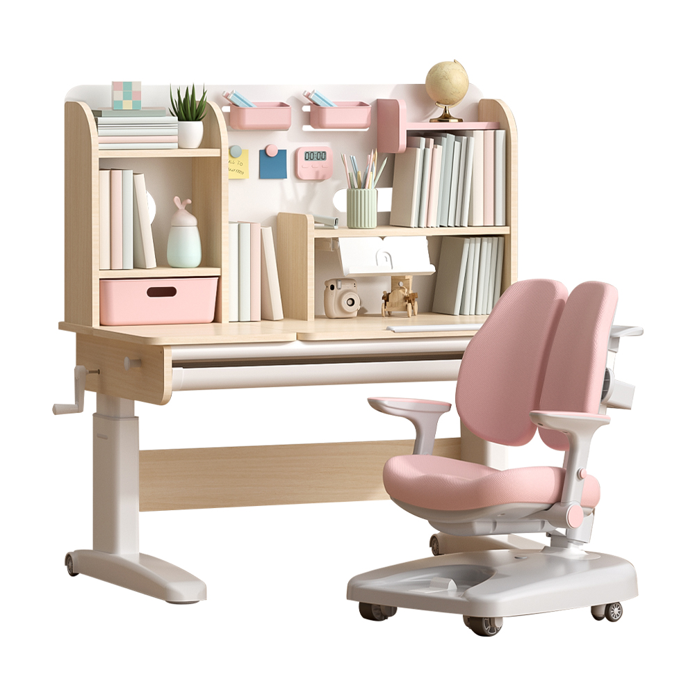 Ergonomic Height Adjustable Children Study Table And Bookshelf