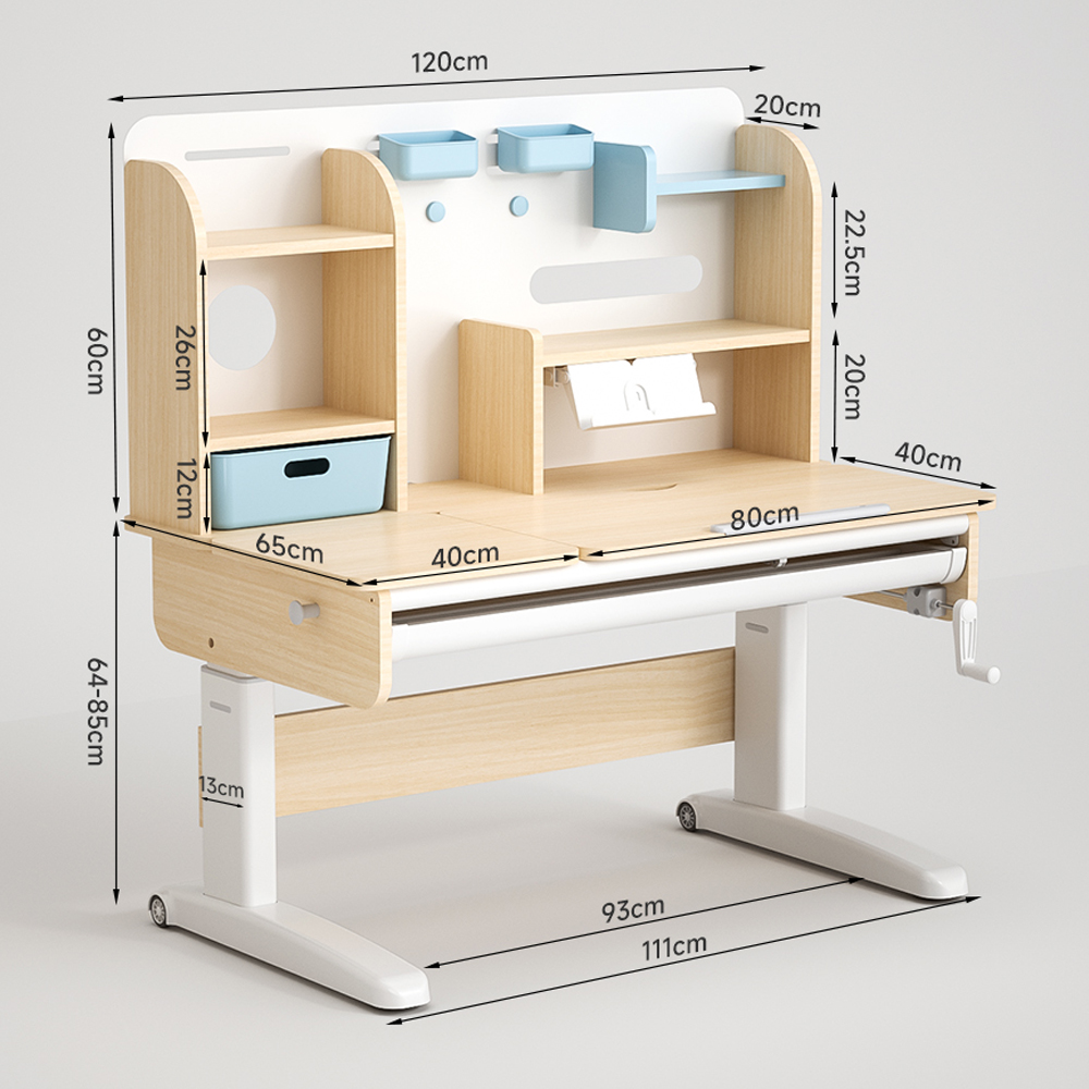 Ergonomický výškově nastavitelný dětský studijní stůl a knihovna