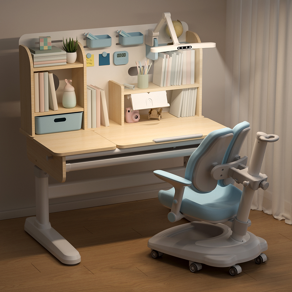 Ergonomic Height Adjustable Children Study Table And Bookshelf