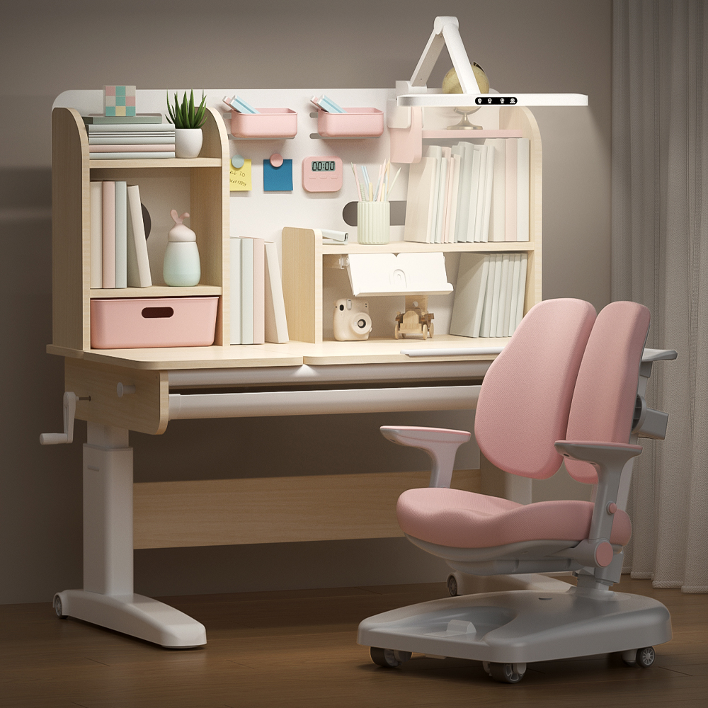 Ergonomic Height Adjustable Children Study Table And Bookshelf