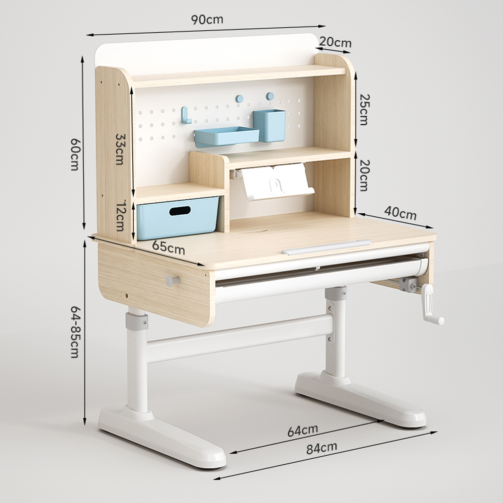 Mesa ajustável de estudo para crianças com conjunto de estante e cadeira