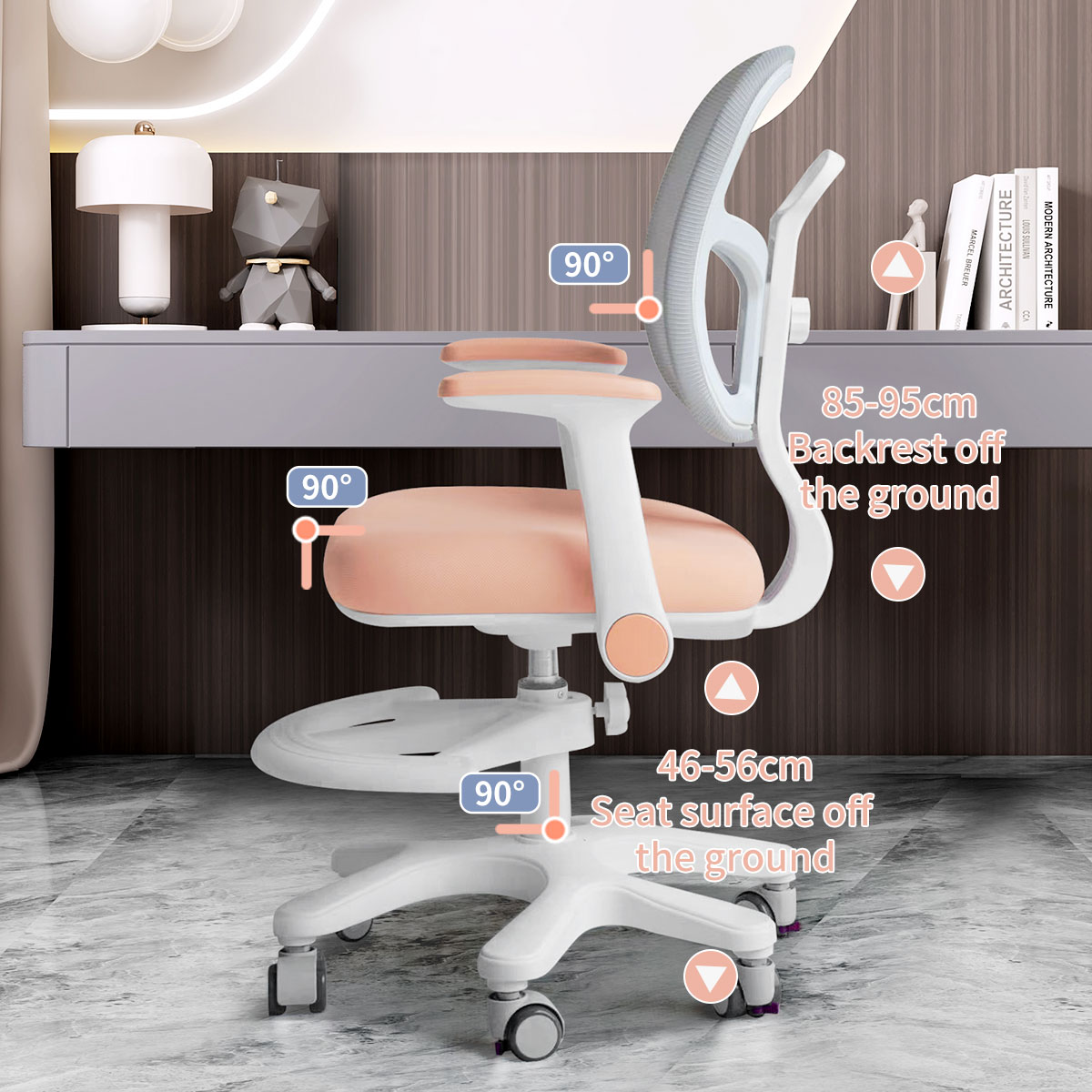 Seat-height Adjustable Study Chair With Lockable Wheels For Children