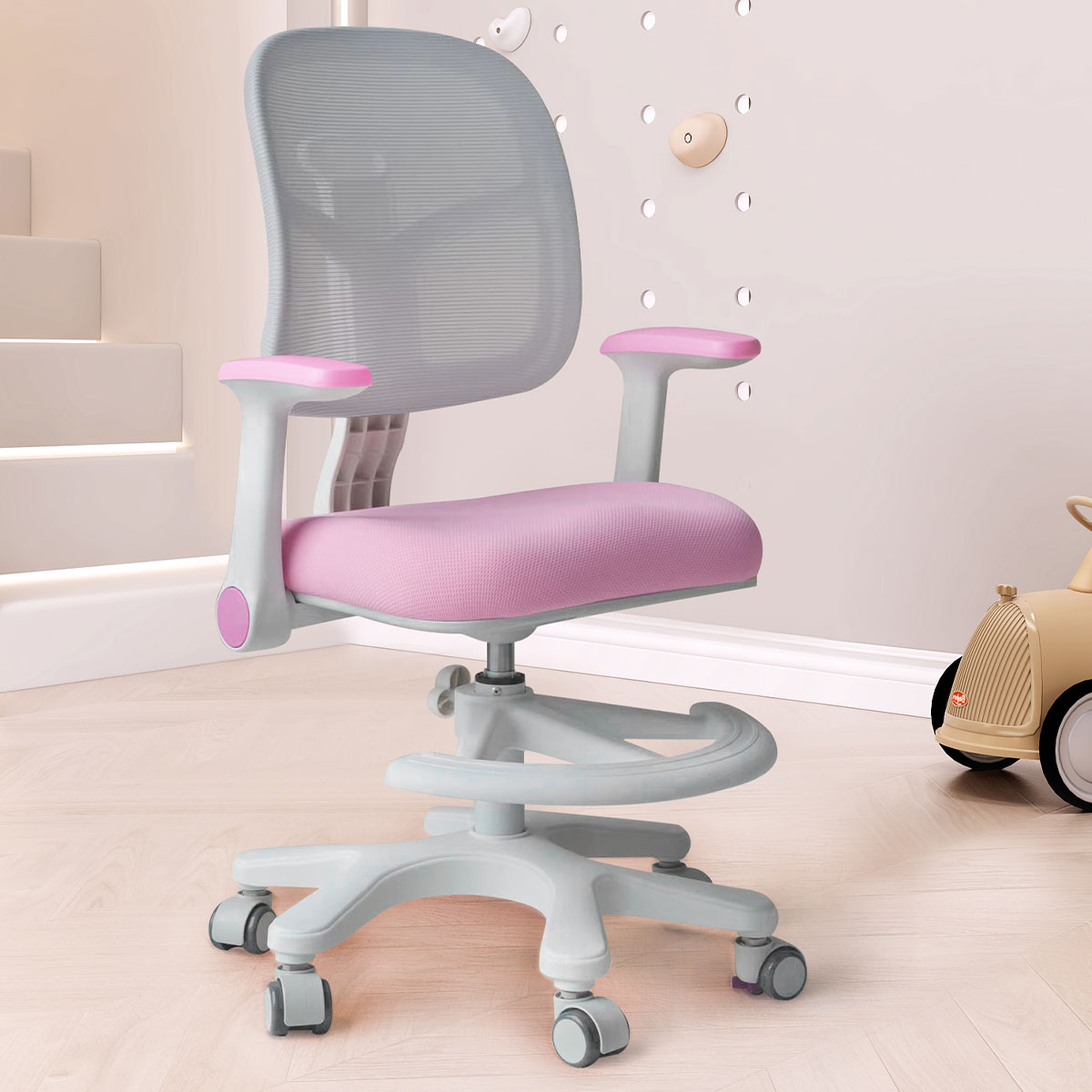 Seat-height Adjustable Study Chair With Lockable Wheels For Children