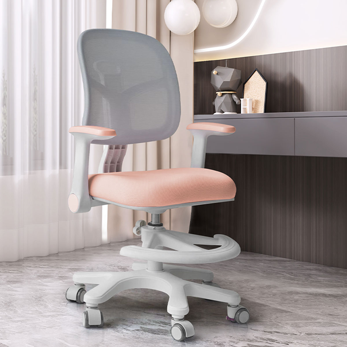 Seat-height Adjustable Study Chair With Lockable Wheels For Children