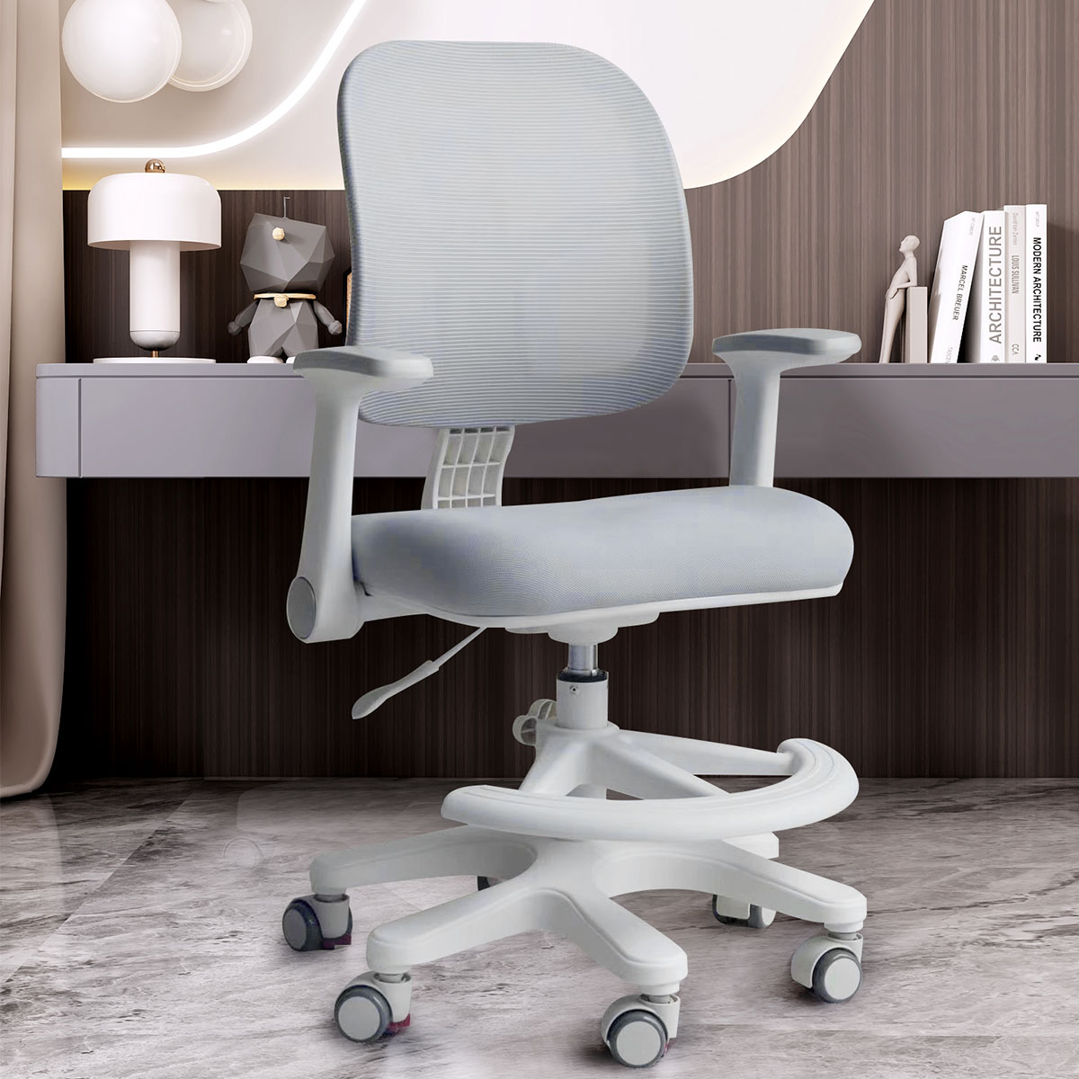 Seat-height Adjustable Study Chair With Lockable Wheels For Children