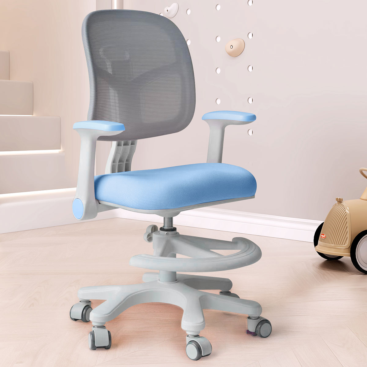 Seat-height Adjustable Study Chair With Lockable Wheels For Children