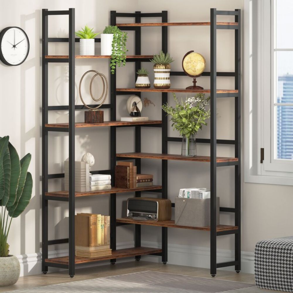 Wooden Metal Corner Display Shelf Rack Storage For Living Room