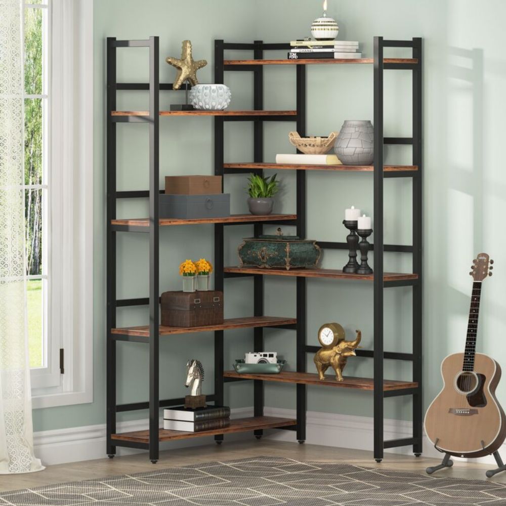 Wooden Metal Corner Display Shelf Rack Storage For Living Room