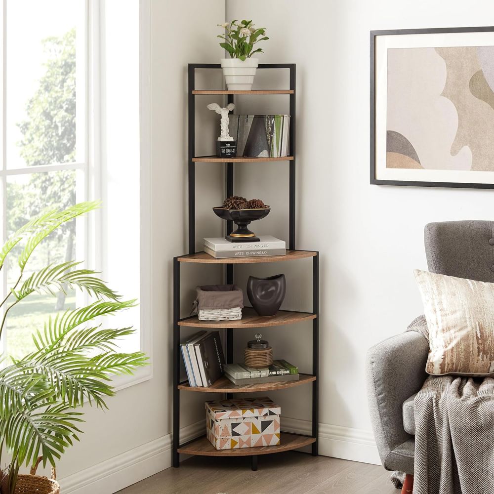 wooden corner storage shelf