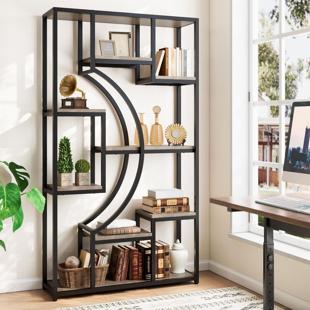 Living Room Tall Wooden Corner Standing Display Shelf Unit