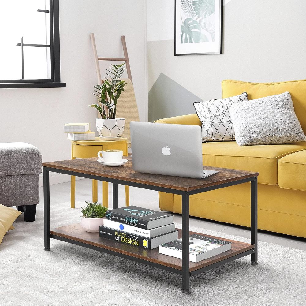 Modern Wood Metal Square Coffee Table Set For Living Room