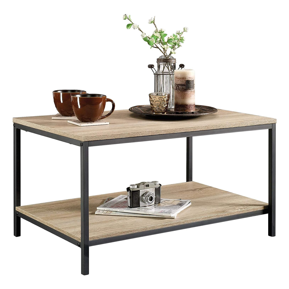 Modern Wood Metal Square Coffee Table Set For Living Room