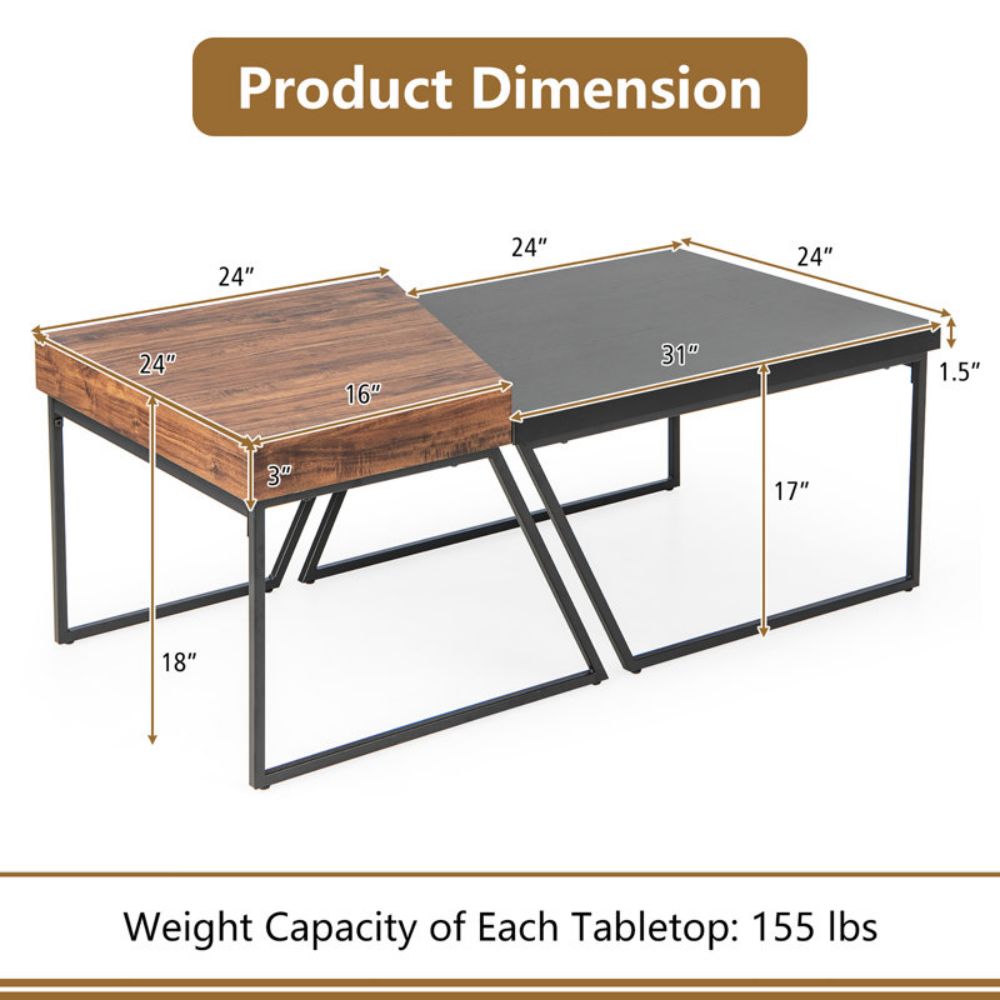 Modern Large Rustic Rectangle Wood Coffee Desk Set For Living Room