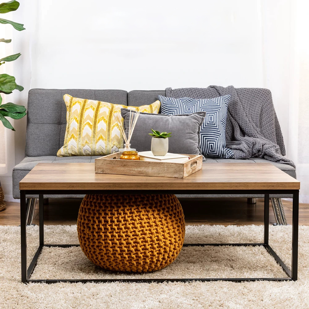 Large Wooden Rectangle Coffee Table With Storage For Living Room