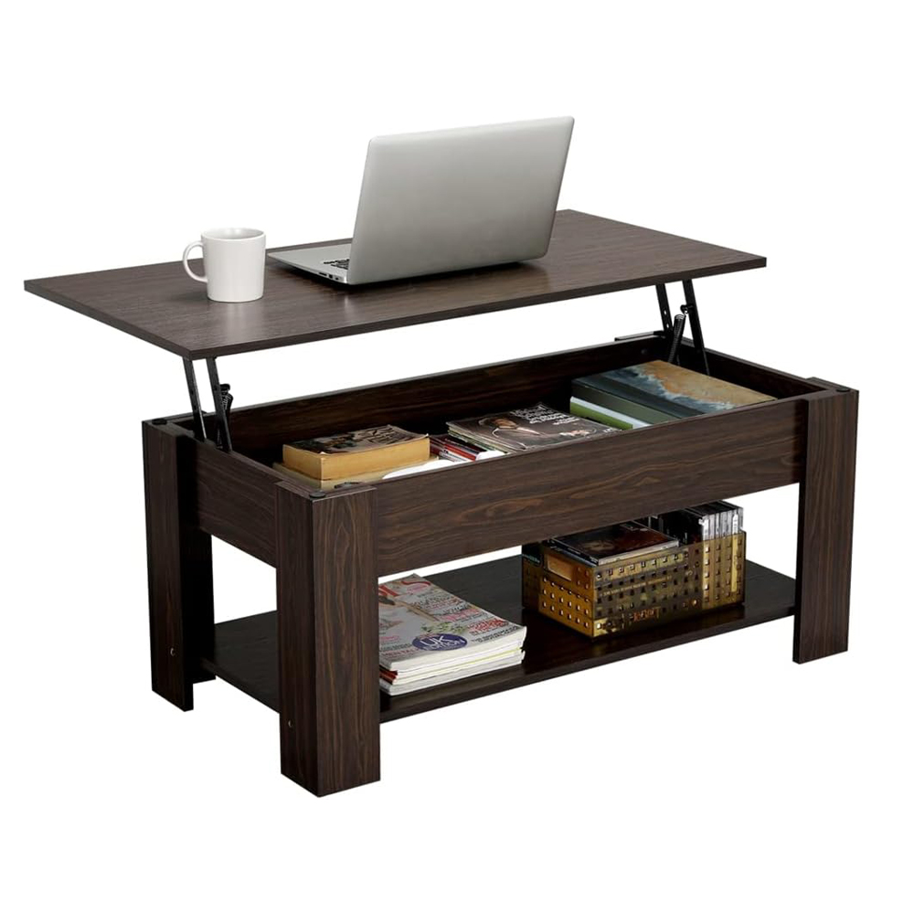 Living Room Modern Industrial Wood Rectangle Lift Up Coffee Table