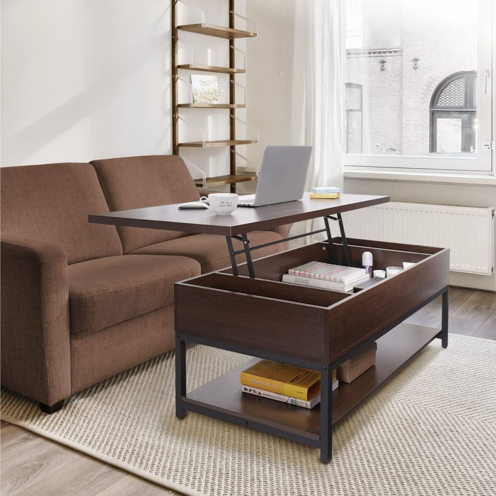 Large Modern Rectangle Lift Up Coffee Table Set With Storage For Living Room