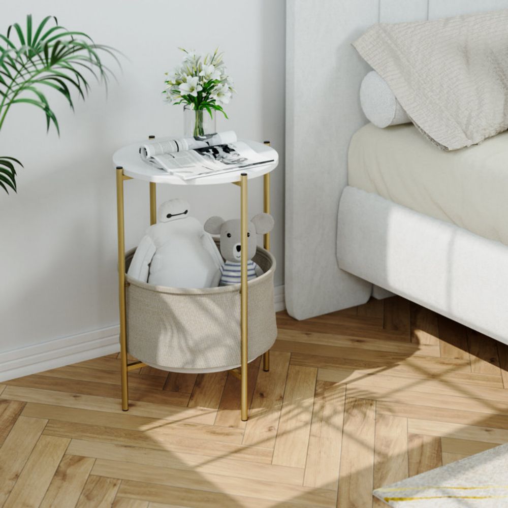 Modern Small Round End Night Bedside Table With Storage