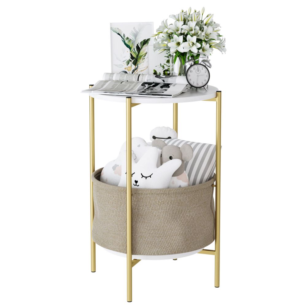 Modern Small Round End Night Bedside Table With Storage