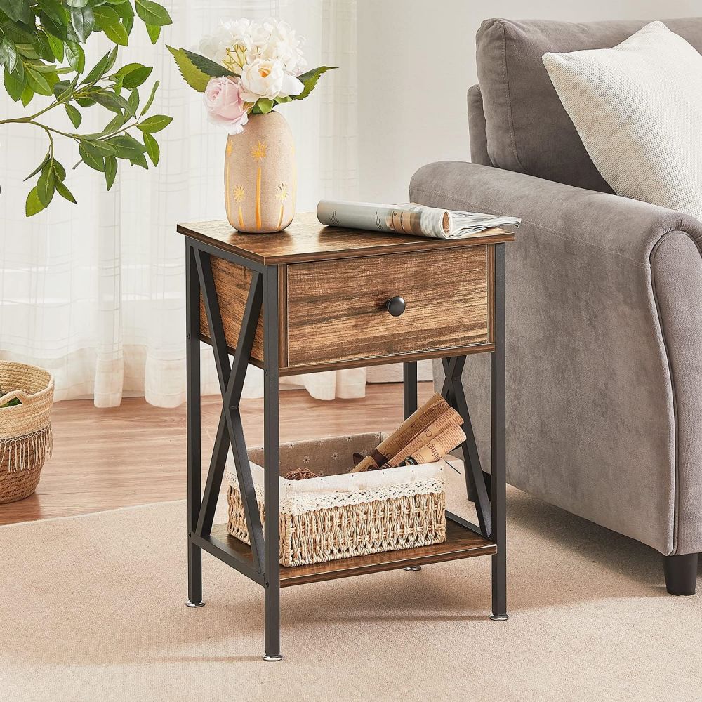 Rustic Small Bedside Nightstand Side Table For Living Room